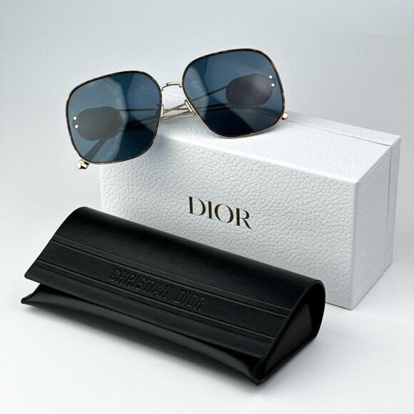 NEW Dior DIORBOBBY S1U B5B0 Gold Blue Metal Women Geometric Oversized Sunglasses - Picture 3 of 14